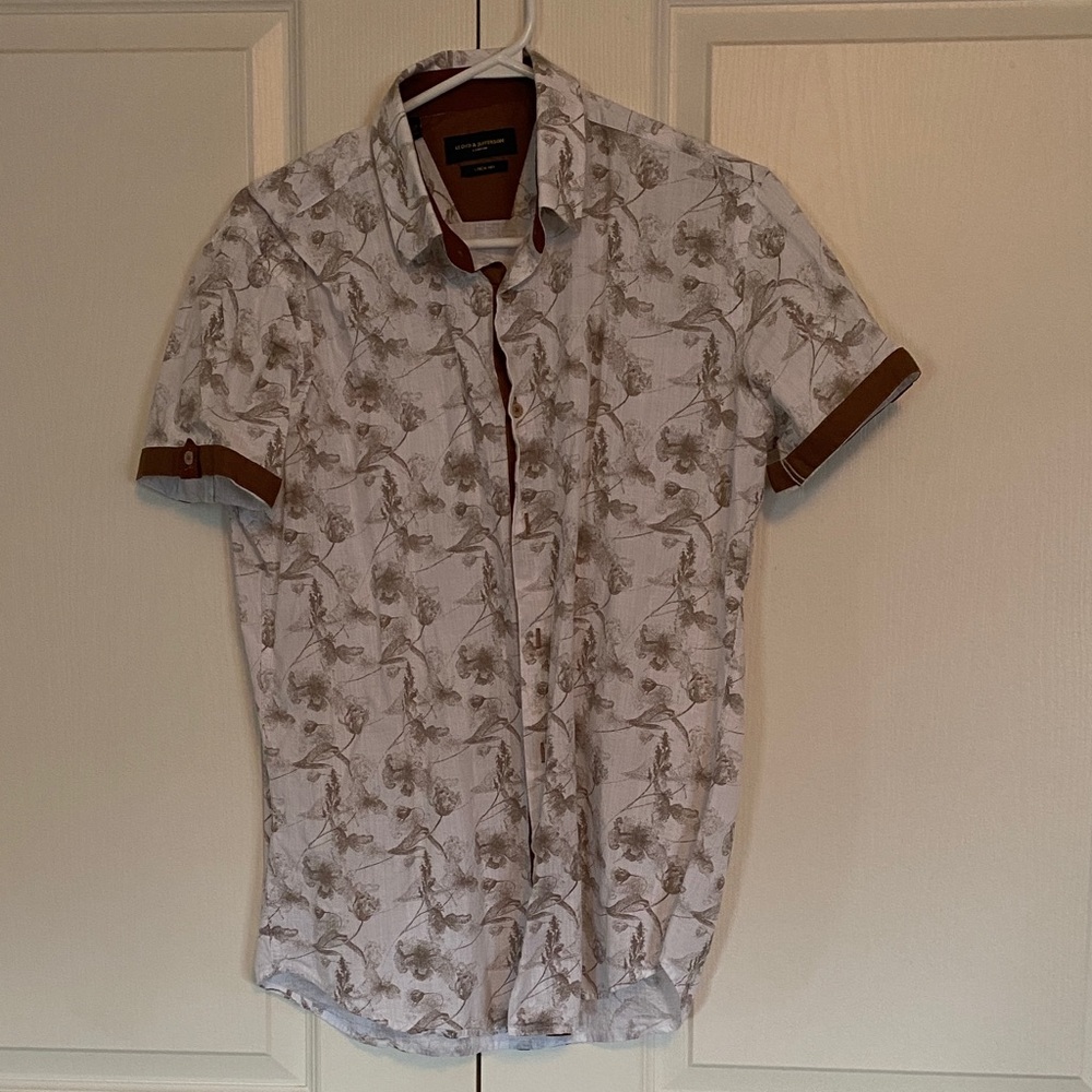Men's White and Brown Floral Casual Shirt